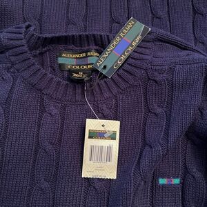 NWT Men's Vintage Alexander Julian Cable Knit Pullover Sweater Navy Blue MEDIUM